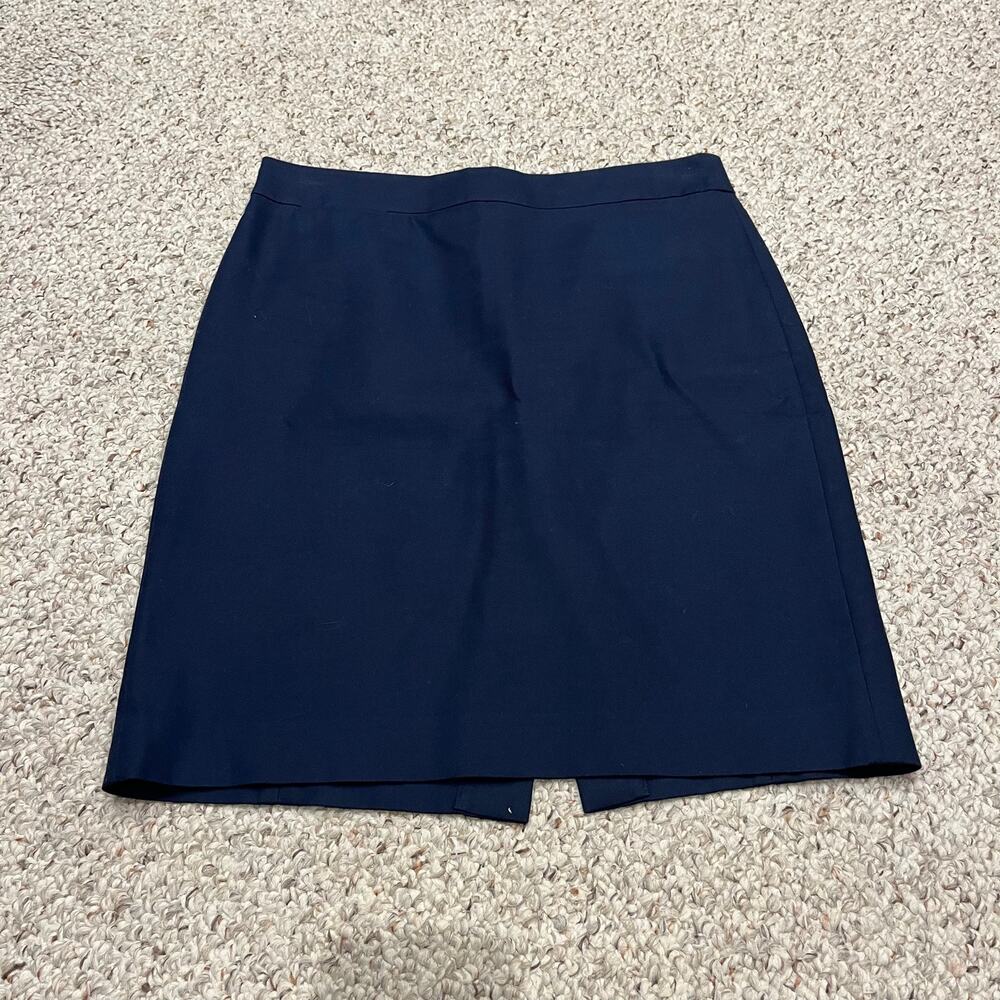 J Crew Cotton Pencil Skirt Womens 8 Navy Blue Preppy Classic Casual Career